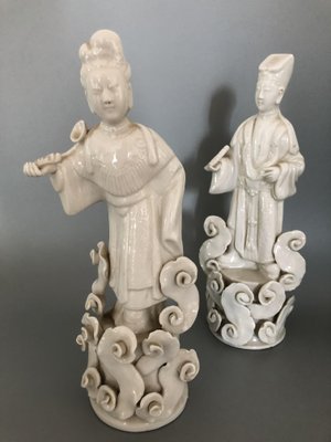 Eastern White Ceramic Couple Figurines, Set of 2-OLY-1145041