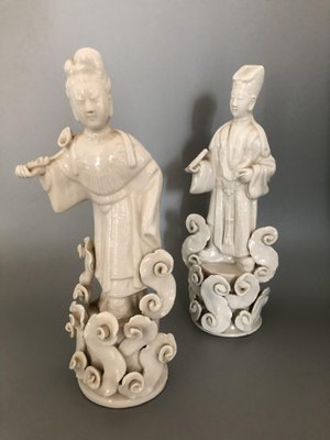 Eastern White Ceramic Couple Figurines, Set of 2-OLY-1145041