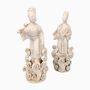 Eastern White Ceramic Couple Figurines, Set of 2-OLY-1145041