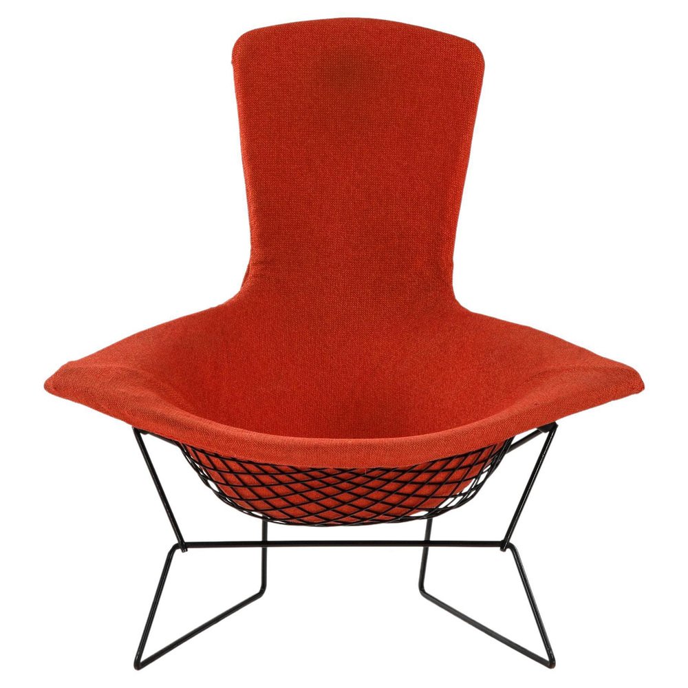 Easy Bird Chair in Black Lacquered Metal and Red Fabric attributed to Harry Bertoia, 1950s