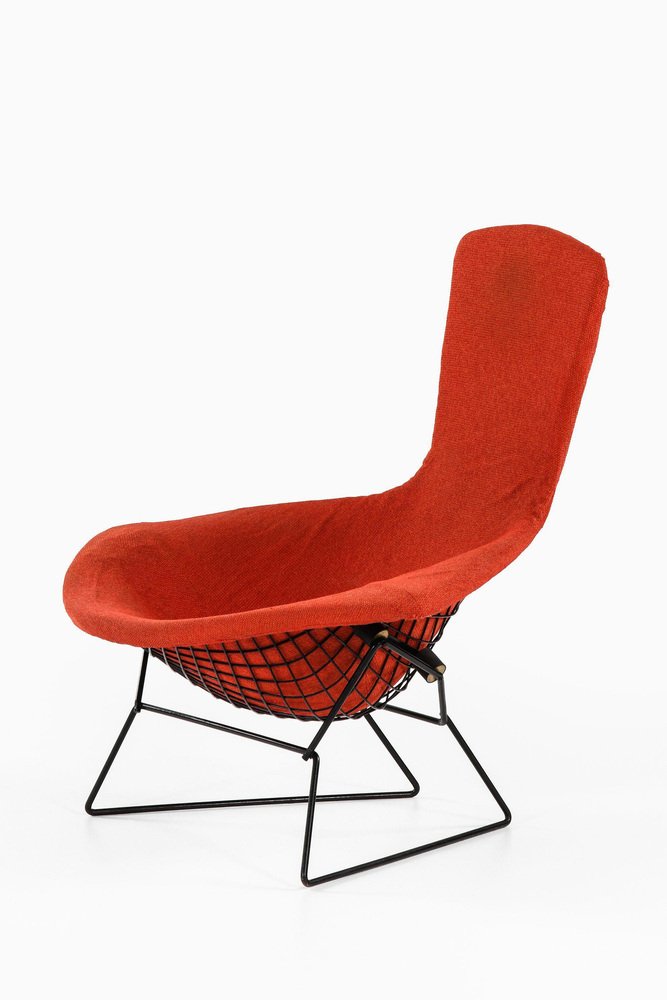 Easy Bird Chair in Black Lacquered Metal and Red Fabric attributed to Harry Bertoia, 1950s