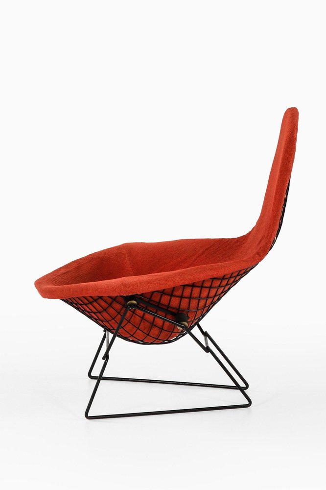 Easy Bird Chair in Black Lacquered Metal and Red Fabric attributed to Harry Bertoia, 1950s