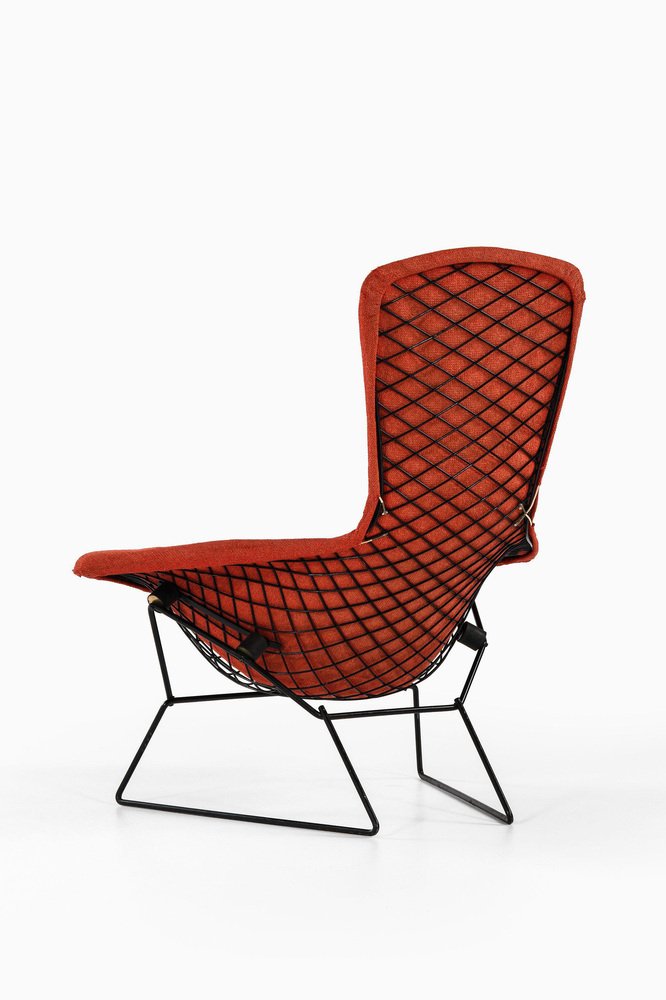 Easy Bird Chair in Black Lacquered Metal and Red Fabric attributed to Harry Bertoia, 1950s