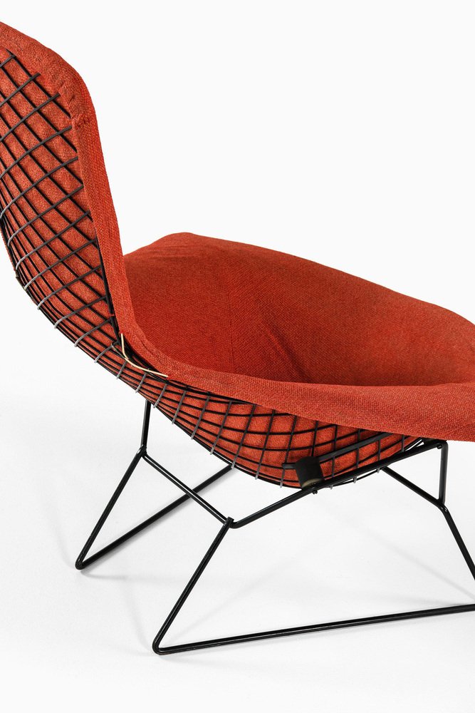 Easy Bird Chair in Black Lacquered Metal and Red Fabric attributed to Harry Bertoia, 1950s