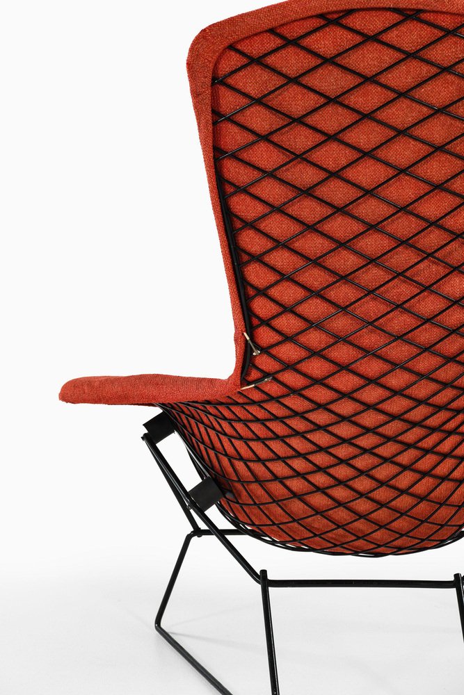 Easy Bird Chair in Black Lacquered Metal and Red Fabric attributed to Harry Bertoia, 1950s