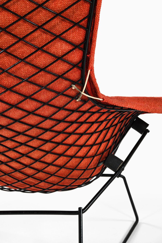 Easy Bird Chair in Black Lacquered Metal and Red Fabric attributed to Harry Bertoia, 1950s