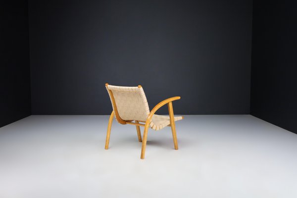 Easy Chair in Oak Bentwood and Canvas by Jan Vanek, Prague, 1930s-TRW-1797126