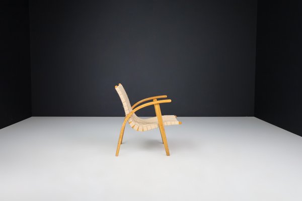 Easy Chair in Oak Bentwood and Canvas by Jan Vanek, Prague, 1930s-TRW-1797126