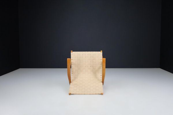 Easy Chair in Oak Bentwood and Canvas by Jan Vanek, Prague, 1930s-TRW-1797126