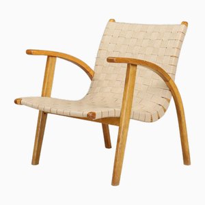 Easy Chair in Oak Bentwood and Canvas by Jan Vanek, Prague, 1930s-TRW-1797126