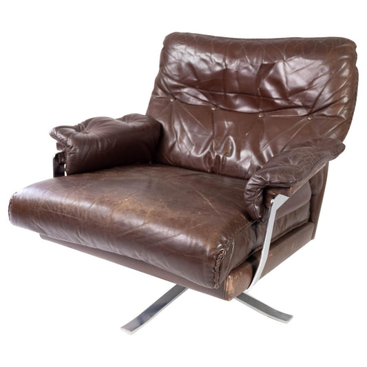 Easy Chair in Patinated Brown Leather by Arne Norell, 1970s