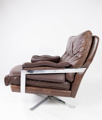 Easy Chair in Patinated Brown Leather by Arne Norell, 1970s-UY-952723