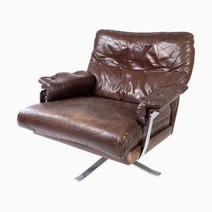 Easy Chair in Patinated Brown Leather by Arne Norell, 1970s-UY-952723