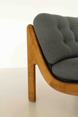 Easy Chair in Wood & Blue Fabric, 1970s-UQV-1373695