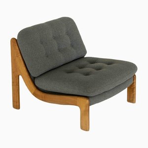 Easy Chair in Wood & Blue Fabric, 1970s-UQV-1373695