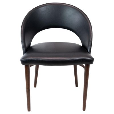 Easy Chair Upholstered with Black Leather and Legs of Rosewood by Chr. Linneberg-UY-820558