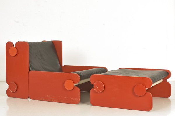 Easy Chair with Ottoman from Fratelli Reguitti, Italy, 1960s, Set of 2-LOB-1405381