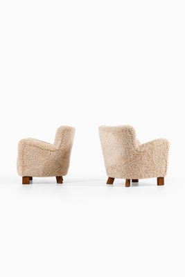 Easy Chairs in Beech & Reupholstered in Sheepskin attributed to Fritz Hansen, 1938, Set of 2-SC-2022135