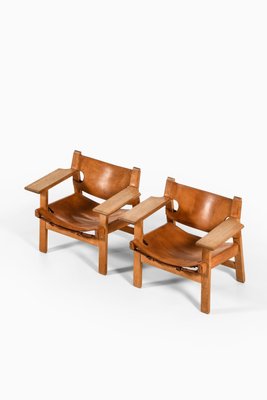 Easy Chairs in Oak and Cognac Brown Leather attributed to Børge Mogensen, 1950s, Set of 2-SC-2022153