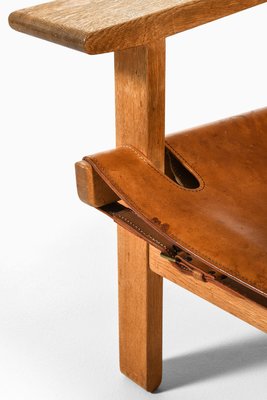 Easy Chairs in Oak and Cognac Brown Leather attributed to Børge Mogensen, 1950s, Set of 2-SC-2022153