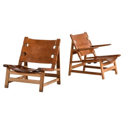 Easy Chairs in Oak and Natural Grain Leather attributed to Børge Mogensen, 1960s, Set of 2-SC-2032652