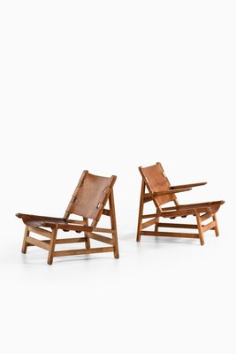 Easy Chairs in Oak and Natural Grain Leather attributed to Børge Mogensen, 1960s, Set of 2-SC-2032652