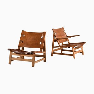 Easy Chairs in Oak and Natural Grain Leather attributed to Børge Mogensen, 1960s, Set of 2-SC-2032652