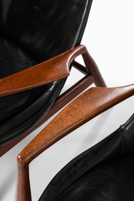 Easy Chairs in Teak and Original Black Leather attributed to Ib Kofod-Larsen, 1950s, Set of 2-SC-2032655