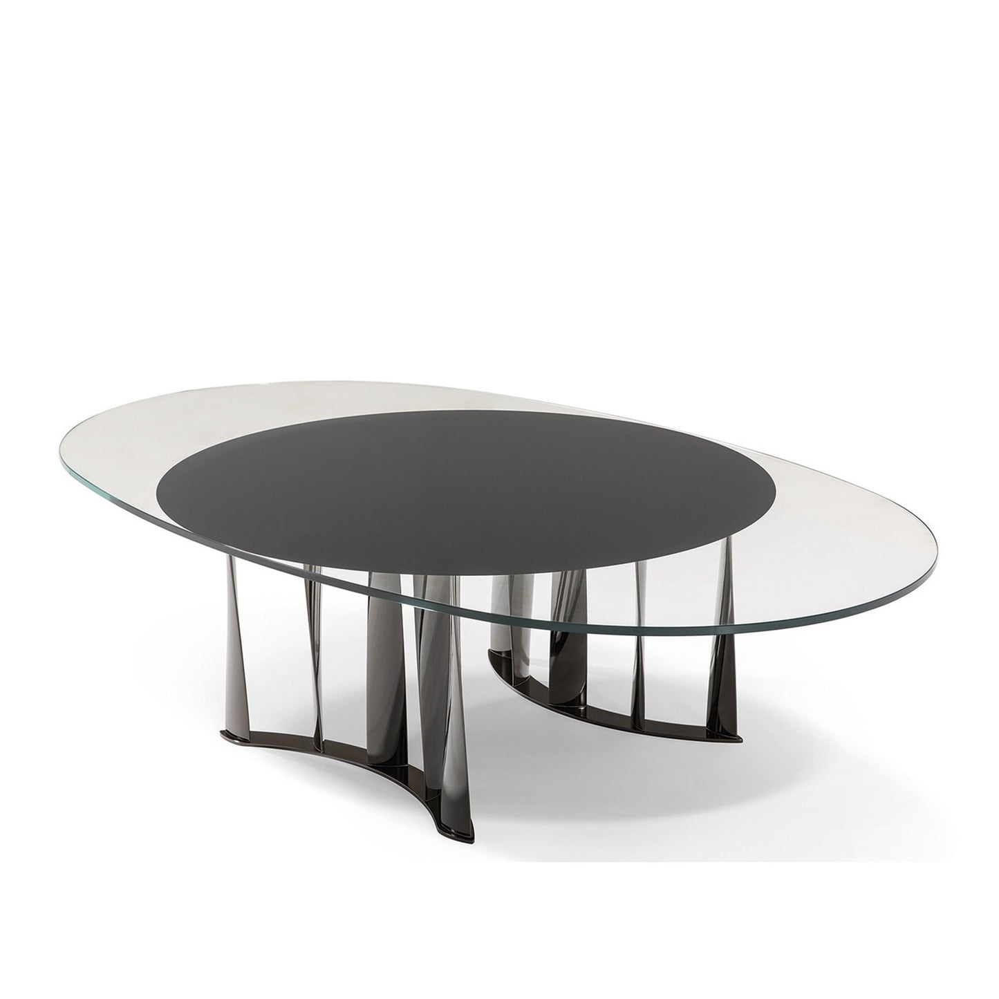 Boboli - oval glass top coffee table with semicircle base