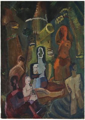 Ebba Carstensen, Cubist Painting with Figure Composition, Denmark, Oil on Canvas-WRF-1342646