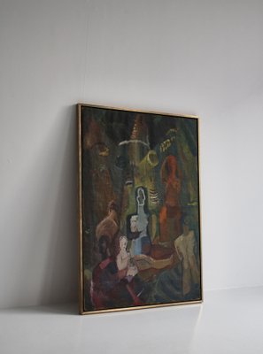 Ebba Carstensen, Cubist Painting with Figure Composition, Denmark, Oil on Canvas-WRF-1342646