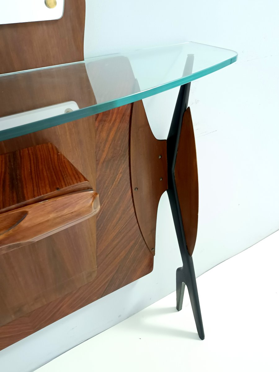 Ebonized Beech Hallway Console with Mirror in the style of Ico Parisi, 1950s