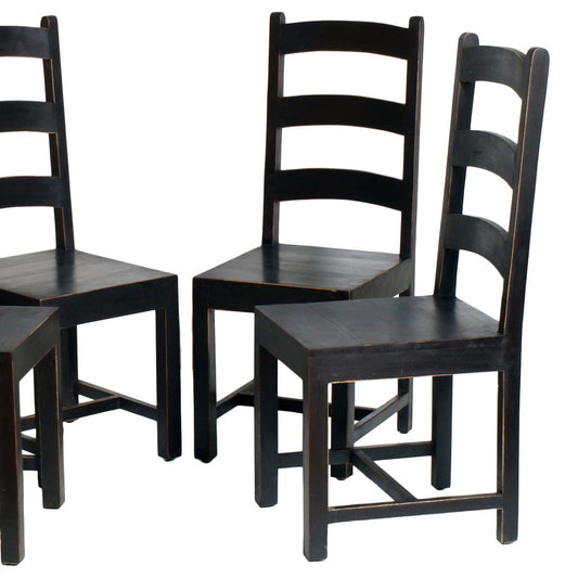 Ebonized Solid Oak Art Deco Dining Chairs, 1930s, Set of 4