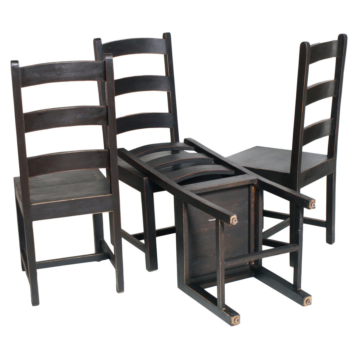 Ebonized Solid Oak Art Deco Dining Chairs, 1930s, Set of 4