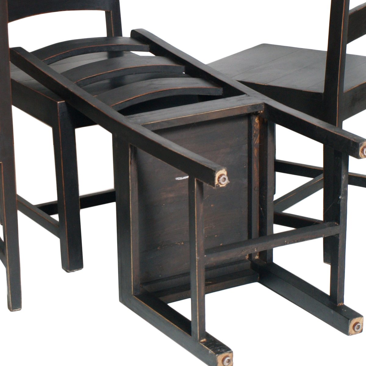 Ebonized Solid Oak Art Deco Dining Chairs, 1930s, Set of 4