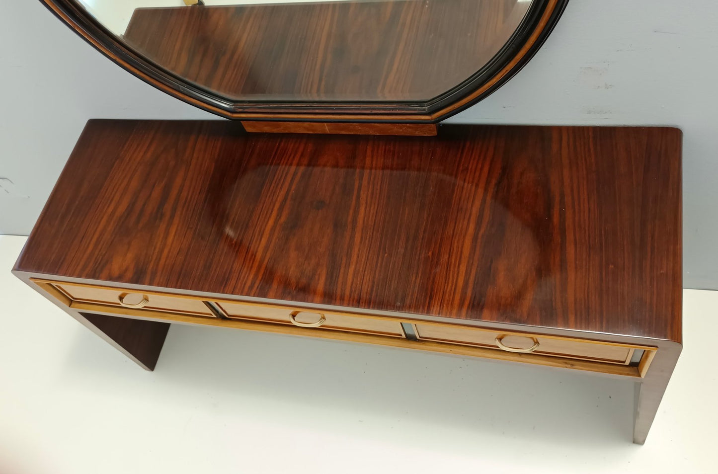 Ebonized Walnut and Birch Vanity Table / Console with Mirror attributed to Paolo Buffa, 1950s