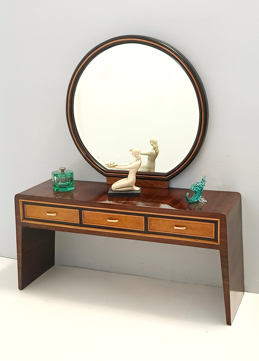 Ebonized Walnut and Birch Vanity Table / Console with Mirror attributed to Paolo Buffa, 1950s