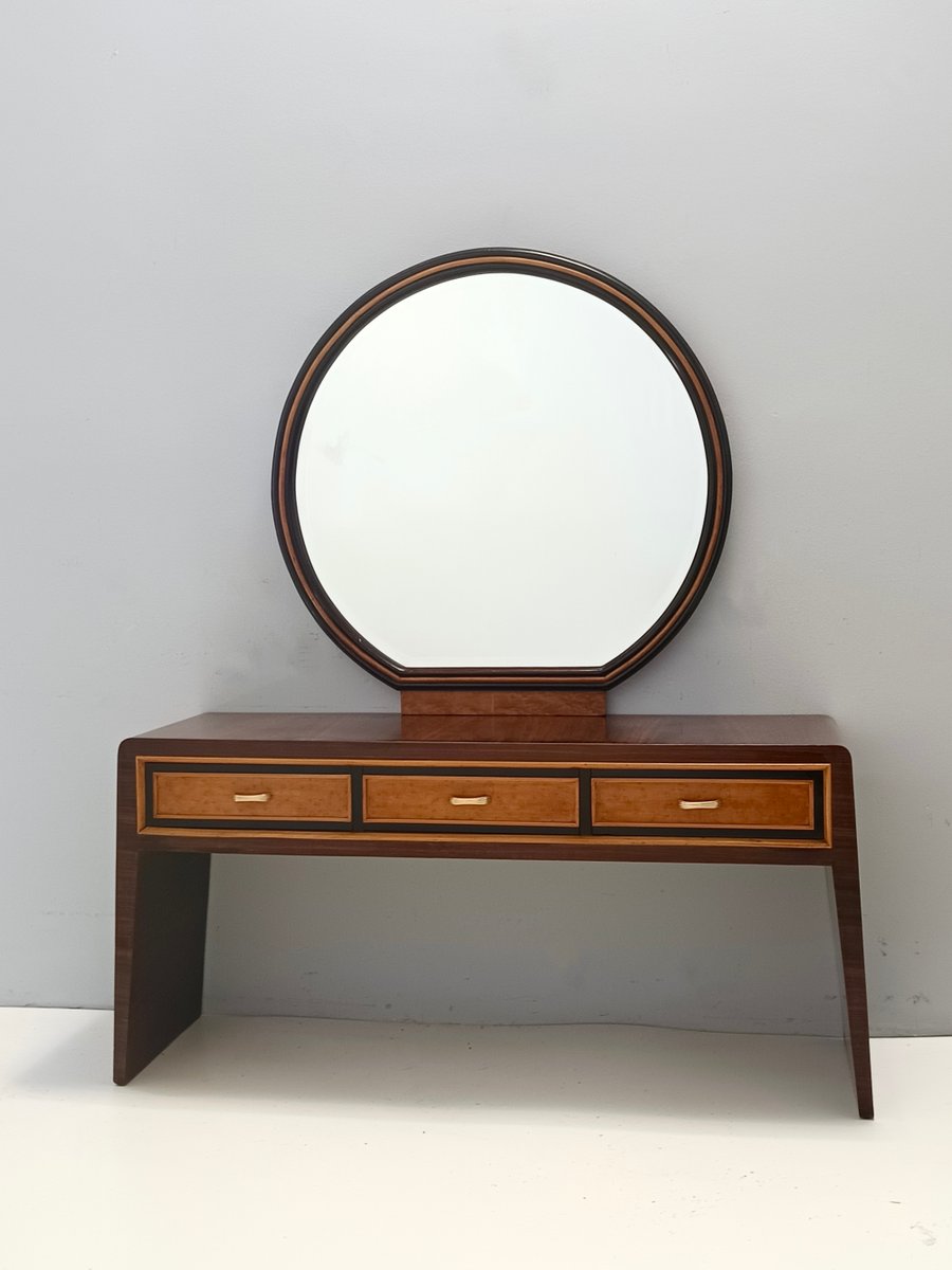 Ebonized Walnut and Birch Vanity Table / Console with Mirror attributed to Paolo Buffa, 1950s