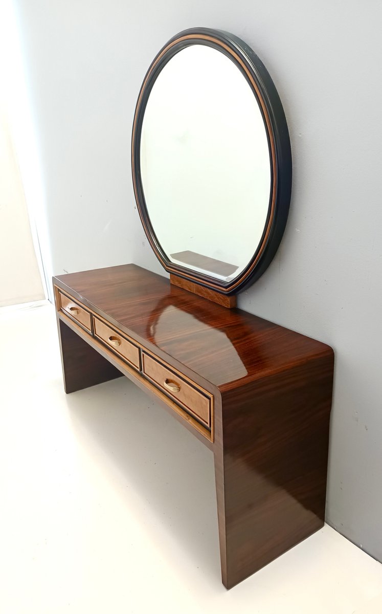 Ebonized Walnut and Birch Vanity Table / Console with Mirror attributed to Paolo Buffa, 1950s