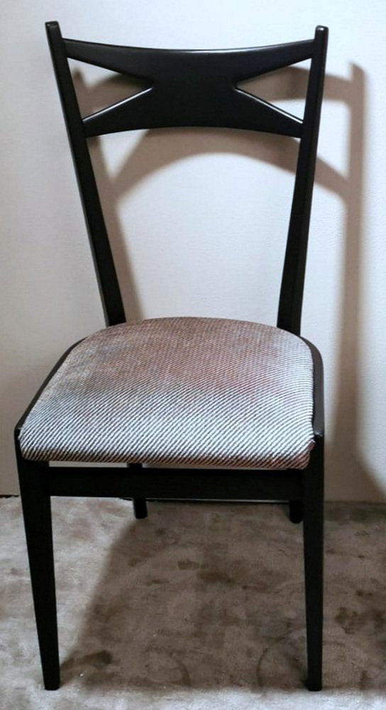 Ebonized Wood and Velvet Chairs in the style of Ico Parisi Style, Set of 6