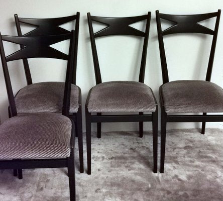 Ebonized Wood and Velvet Chairs in the style of Ico Parisi Style, Set of 6-QRS-1284091