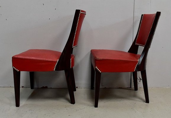 Ebony Macassar and Red Leather Dining Chairs, 1930s, Set of 2-RVK-696901