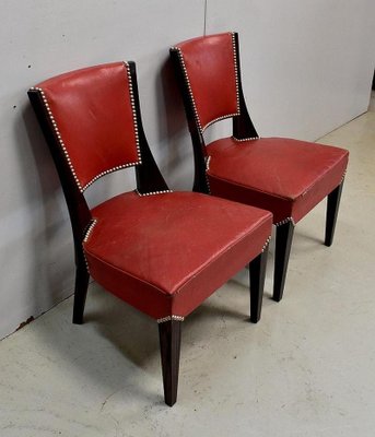 Ebony Macassar and Red Leather Dining Chairs, 1930s, Set of 2-RVK-696901