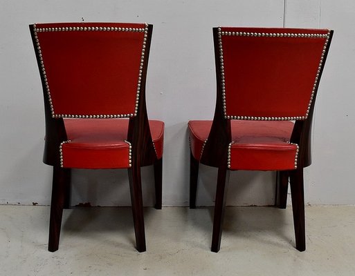 Ebony Macassar and Red Leather Dining Chairs, 1930s, Set of 2-RVK-696901