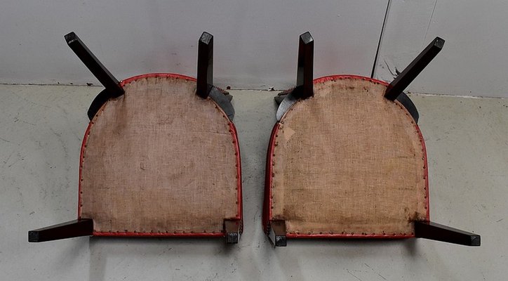 Ebony Macassar and Red Leather Dining Chairs, 1930s, Set of 2-RVK-696901