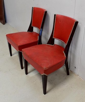 Ebony Macassar and Red Leather Dining Chairs, 1930s, Set of 2-RVK-696901