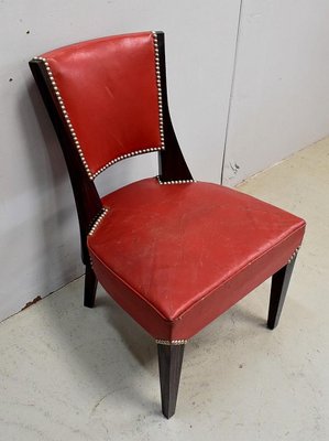 Ebony Macassar and Red Leather Dining Chairs, 1930s, Set of 2-RVK-696901