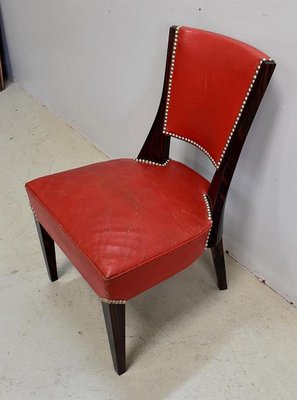 Ebony Macassar and Red Leather Dining Chairs, 1930s, Set of 2-RVK-696901