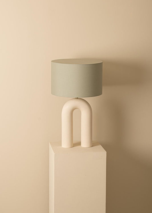 Ecru Ceramic Arko Table Lamp with Grey Olive Lampshade by Simone & Marcel