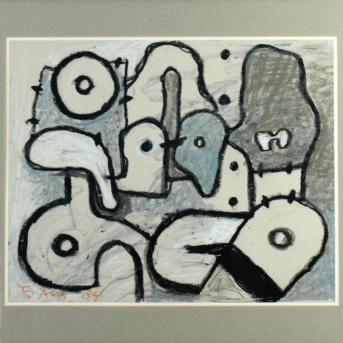 Ed Dukkers, Abstract Composition, Crayon on Paper, Framed